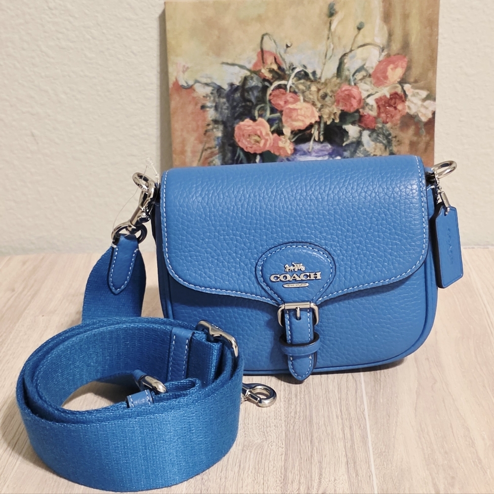 Coach Amelia 6.5" Small Saddle Bag Bright Blue CP001 Leather Limited Edition 💙 - Picture 4 of 16